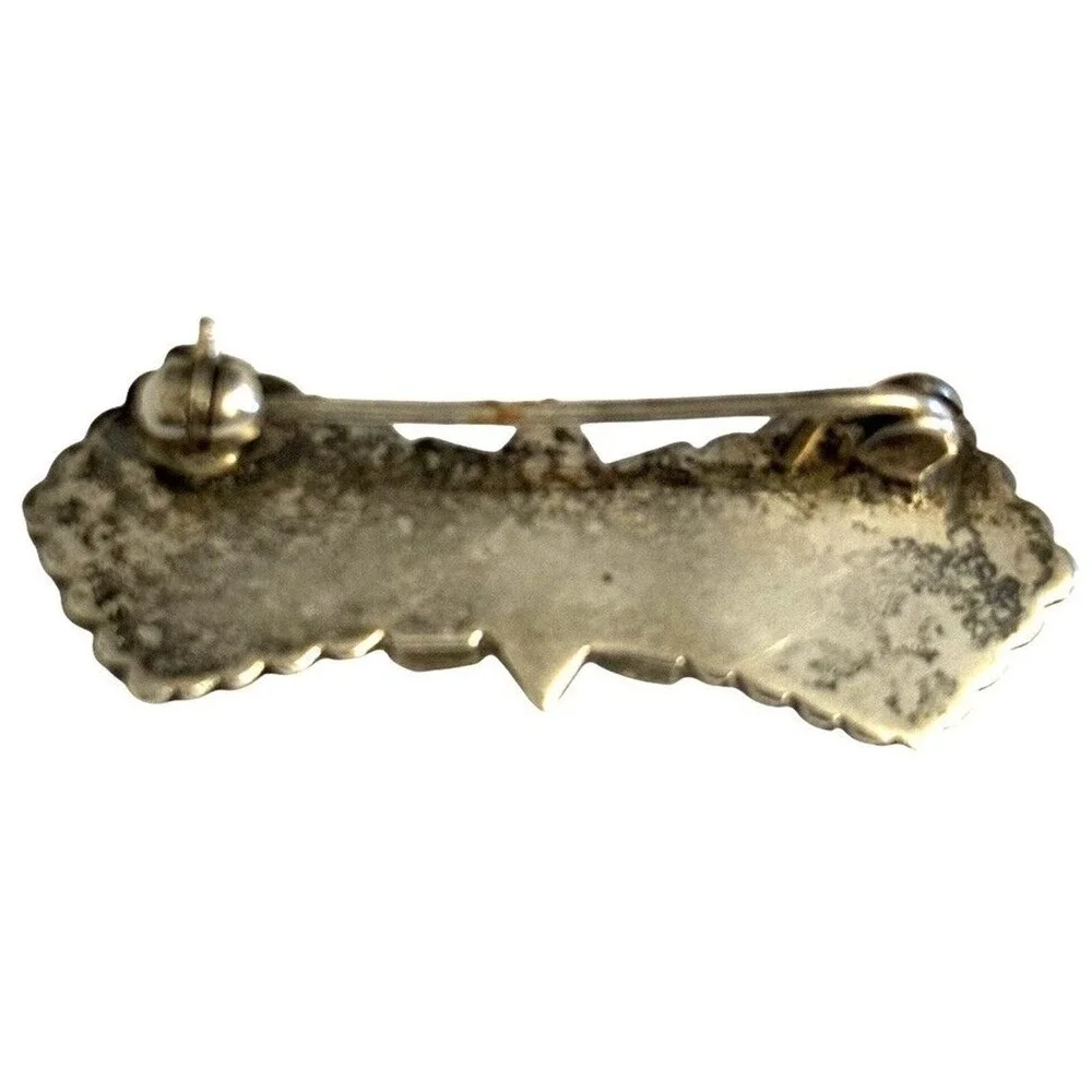 925 Sterling Silver Marcasite Black Onyx Bow Bar Brooch Pin Vintage 1”